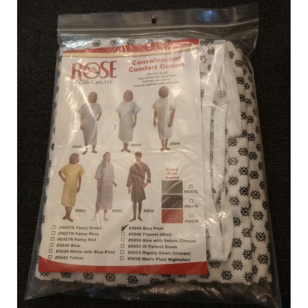 Rose Health Care Convalescent Comfort Gown #5044 Blue Print New